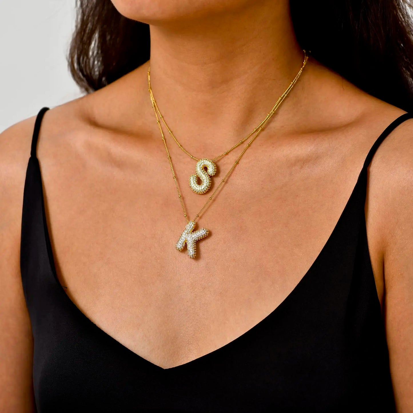 26 Letter Copper Zircon Bubble Initial Chunky Necklace