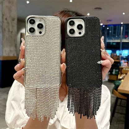 Luxury Tassel Rhinestone Phone Case For iPhone Pro Max Cover Plating Silver Cases