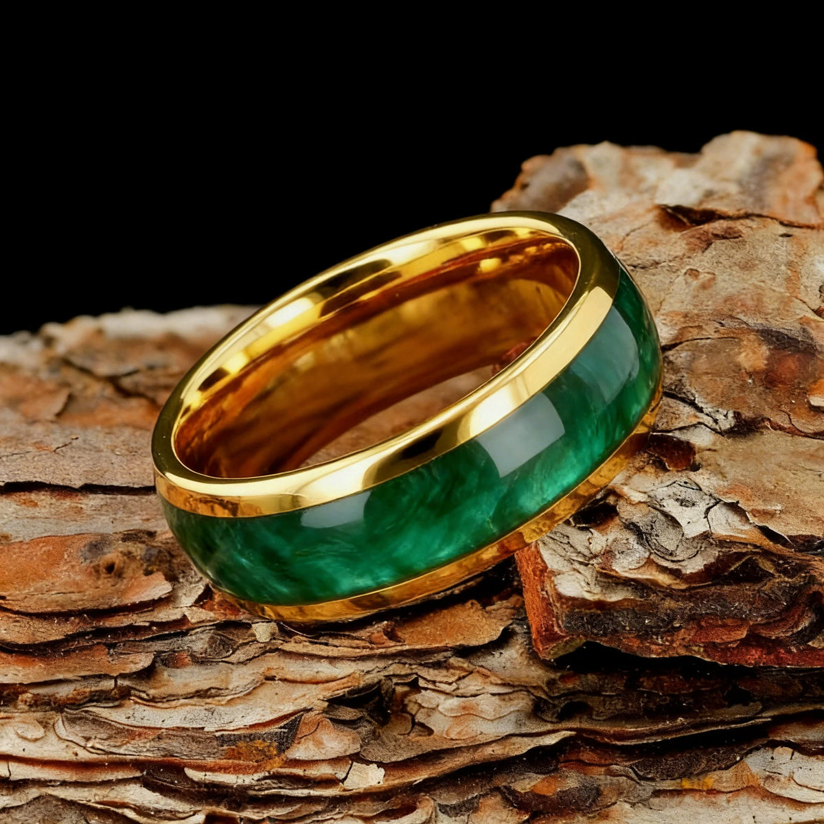 8MM Gold Stainless Steel Domed Red and Blue Stone Inlay Rings
