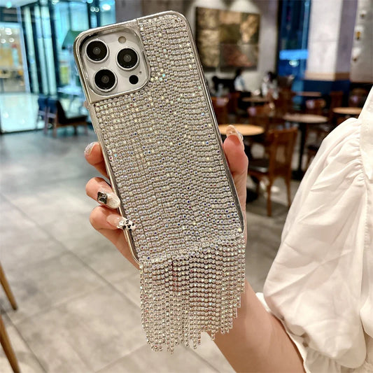 Luxury Tassel Rhinestone Phone Case For iPhone Pro Max Cover Plating Silver Cases