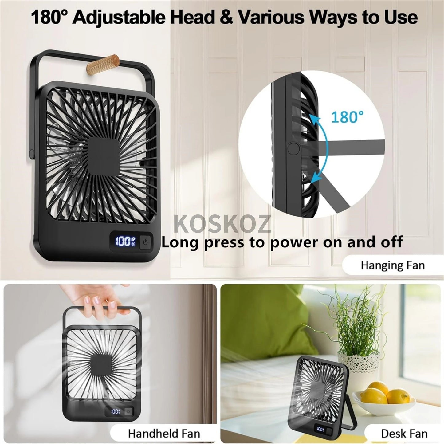 Desk Fan Portable USB Rechargeable Fan