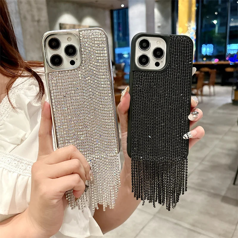 Luxury Tassel Rhinestone Phone Case For iPhone Pro Max Cover Plating Silver Cases