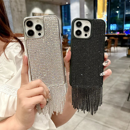 Luxury Tassel Rhinestone Phone Case For iPhone Pro Max Cover Plating Silver Cases