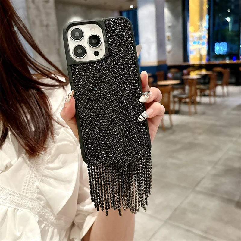 Luxury Tassel Rhinestone Phone Case For iPhone Pro Max Cover Plating Silver Cases