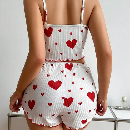 Heart Print Sleeveless Soft Sleepwear Pyjamas Set