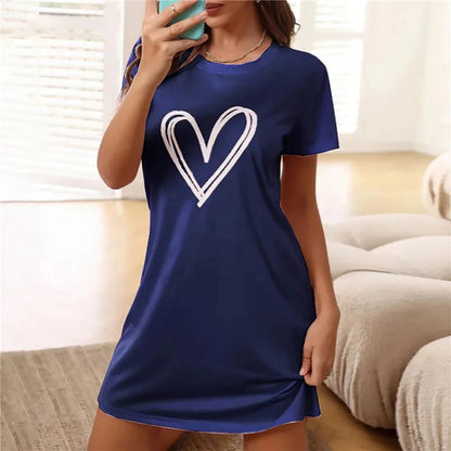 Plus Size 3D Alphabet Print Nightgowns Ice Silk Fabric Dress