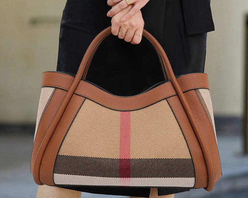 Bolso de lona y cuero genuino