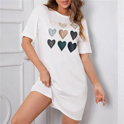 Plus Size 3D Alphabet Print Nightgowns Ice Silk Fabric Dress