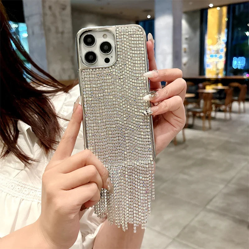 Luxury Tassel Rhinestone Phone Case For iPhone Pro Max Cover Plating Silver Cases