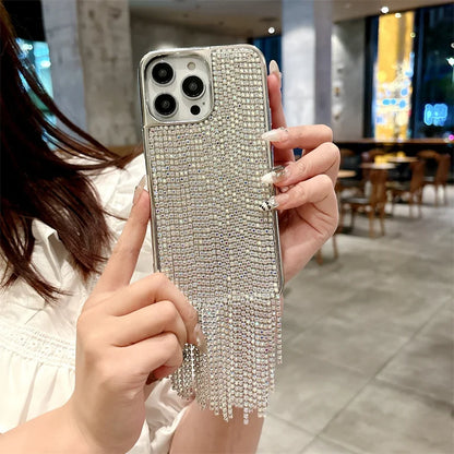 Luxury Tassel Rhinestone Phone Case For iPhone Pro Max Cover Plating Silver Cases