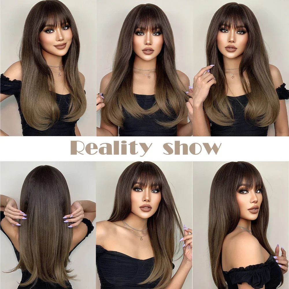 Long Straight Bangs Synthetic Hair Wig