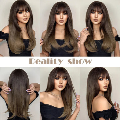Long Straight Bangs Synthetic Hair Wig