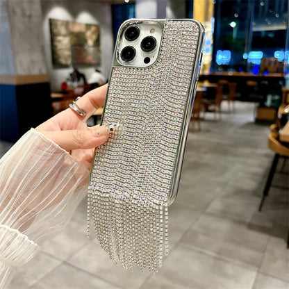 Luxury Tassel Rhinestone Phone Case For iPhone Pro Max Cover Plating Silver Cases