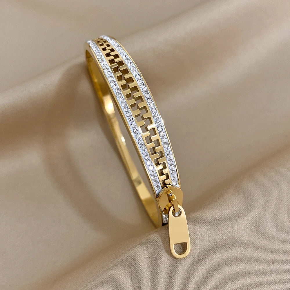 Original Zipper Charm Bangle Stainless Steel Zip Hand Bracelets