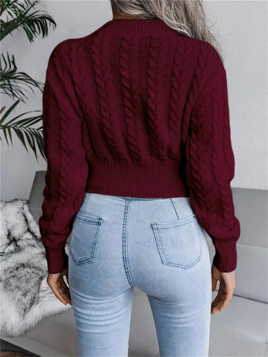 Elegant Round Neck Twist Waist Drop Shoulder Long Sleeve Streetwear