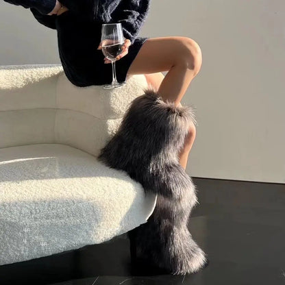 Snow Luxury Furry Faux Fox Fur Boots