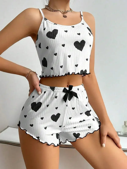 Heart Print Sleeveless Soft Sleepwear Pyjamas Set