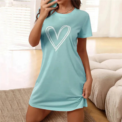 Plus Size 3D Alphabet Print Nightgowns Ice Silk Fabric Dress