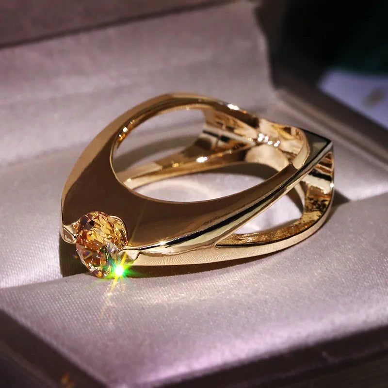 Geometric White Zircon Gold Ring