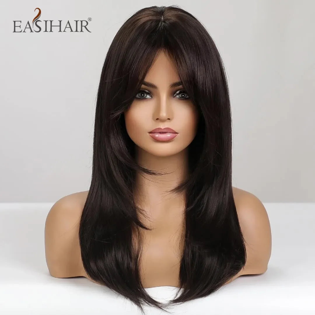 Dark Brown Black Synthetic Wigs
