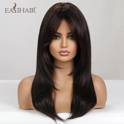Dark Brown Black Synthetic Wigs