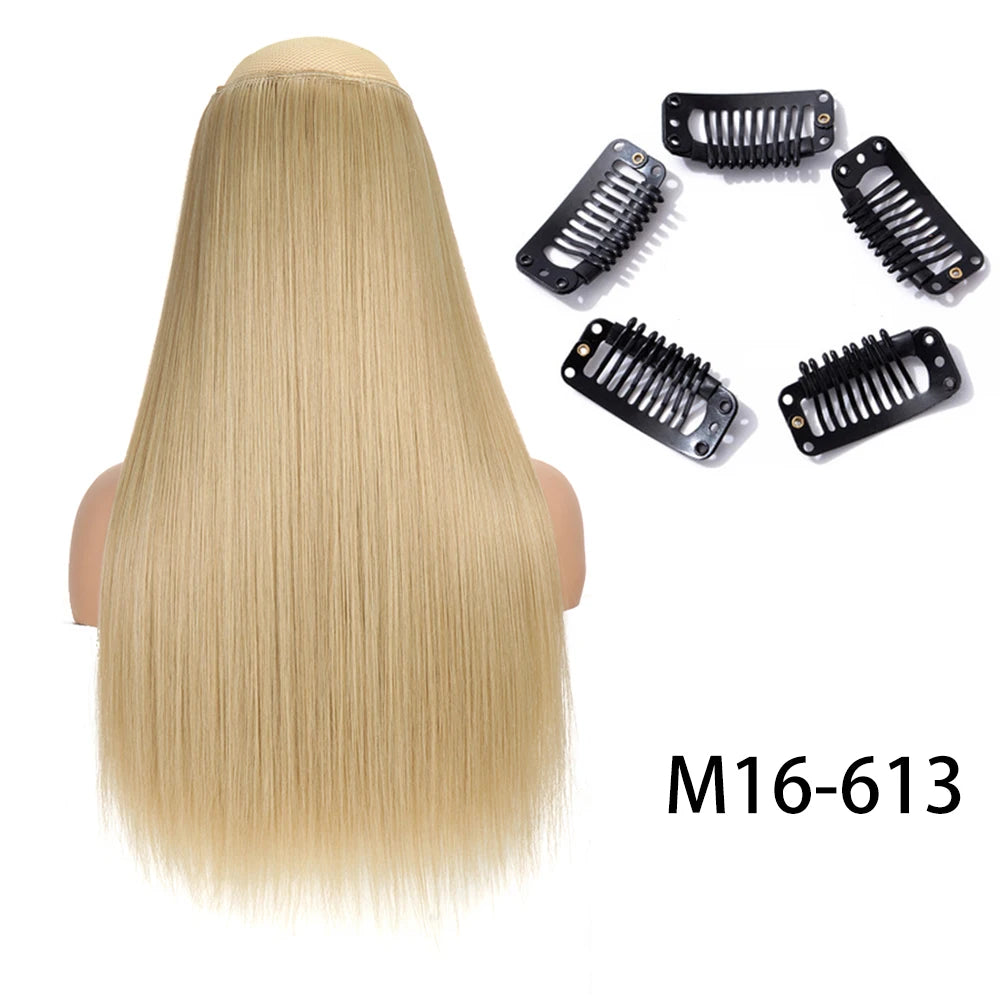 Synthetic Long Straight Clip In One Piece Hair Extension 5 Clips Fake Hair