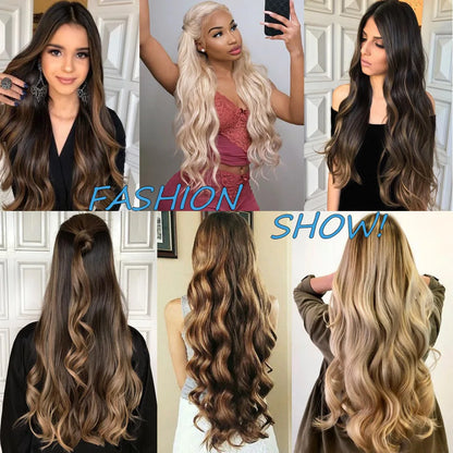 5 Clips Long Wavy Clip In Hair Extensions Synthetic Heat Resistant One Piece False Blonde