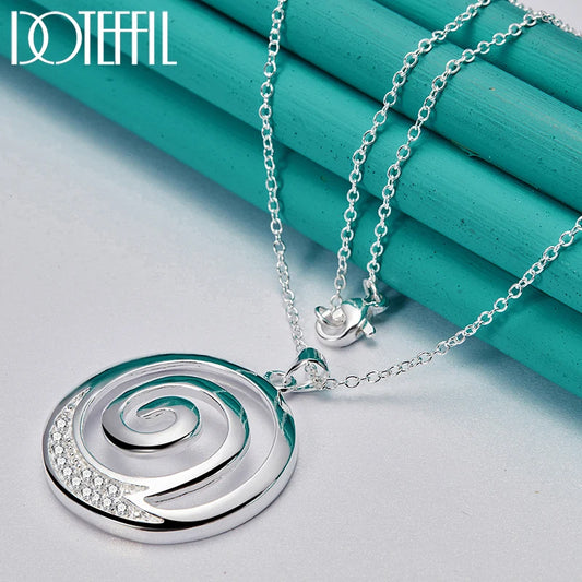 925 Sterling Silver AAA Zircon Round Spiral Necklace