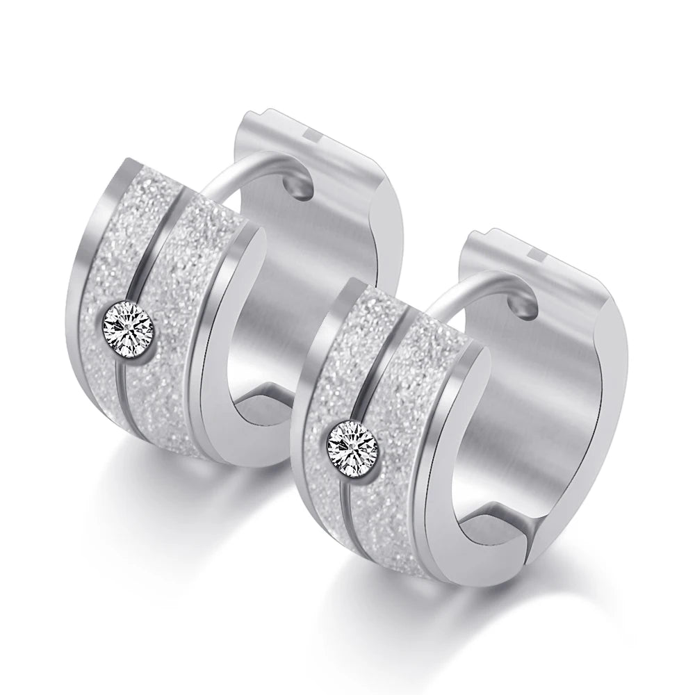 Stainless Steel Zircon Crystal hoop Earrings