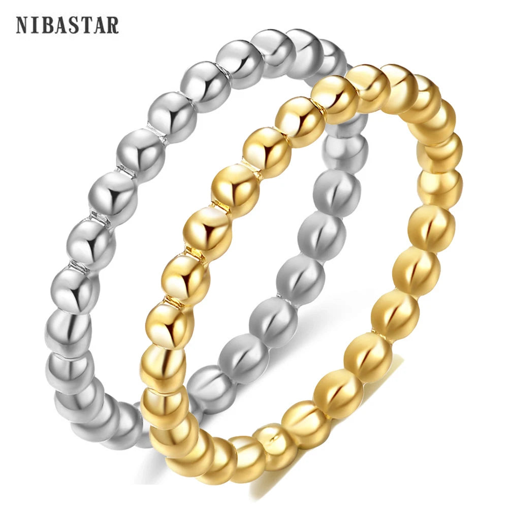 Beads Water Ripple Beaded Stainless Steel Mini Rings