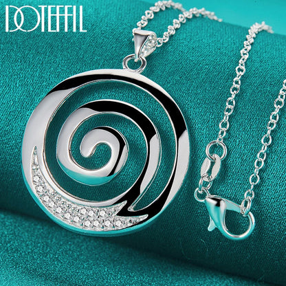 925 Sterling Silver AAA Zircon Round Spiral Necklace