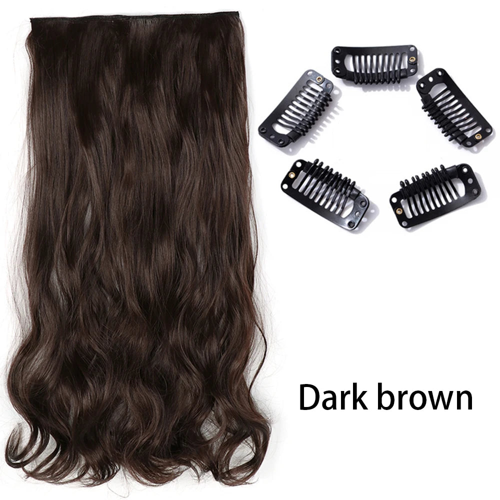 Synthetic Long Straight Clip In One Piece Hair Extension 5 Clips Fake Hair