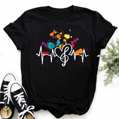 Funny Music Art Short Sleeves Black T-shirt