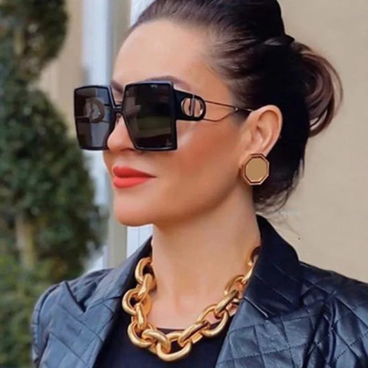 Oversized Square D Shape Vintage Sun Glasses