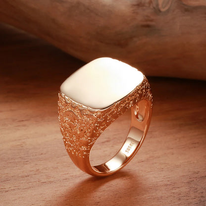 Big Glossy 585 Rose Gold Color Simple Square Ring