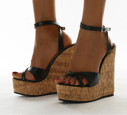 High Heels Hollow Out Buckle Wedges Shoes