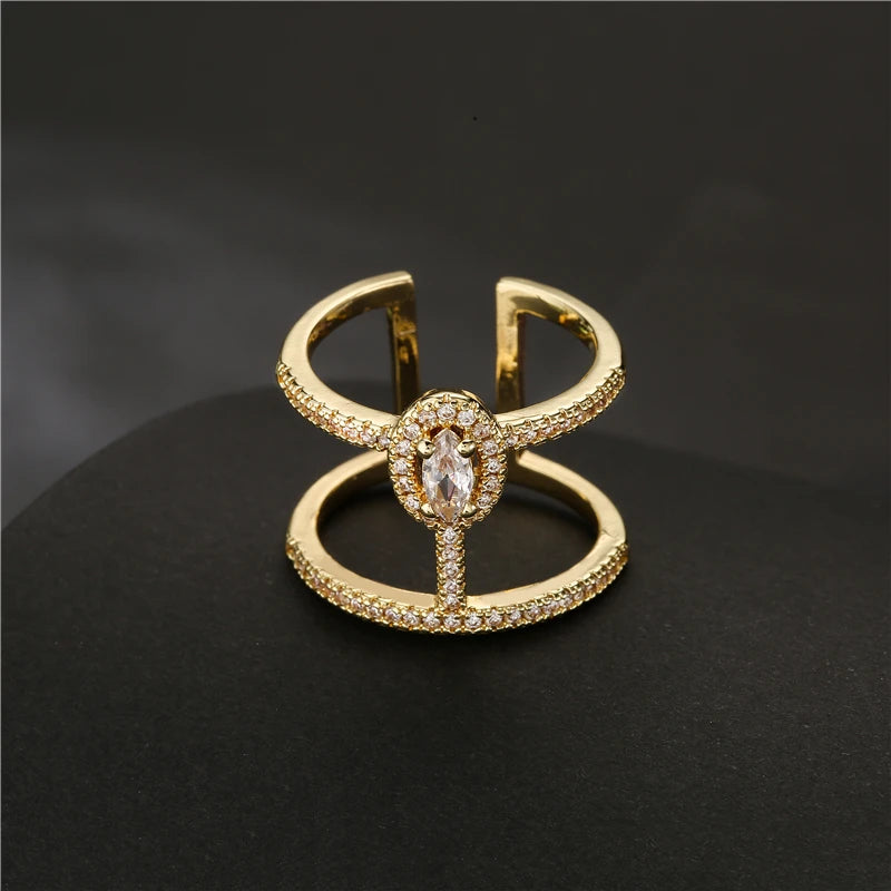Gold Geometric Copper AAA+ Cubic Zirconia Ring