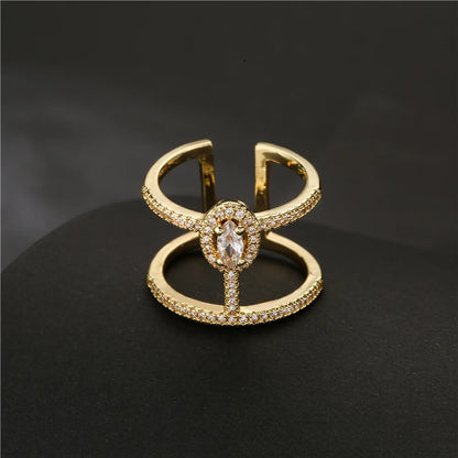 Gold Geometric Copper AAA+ Cubic Zirconia Ring