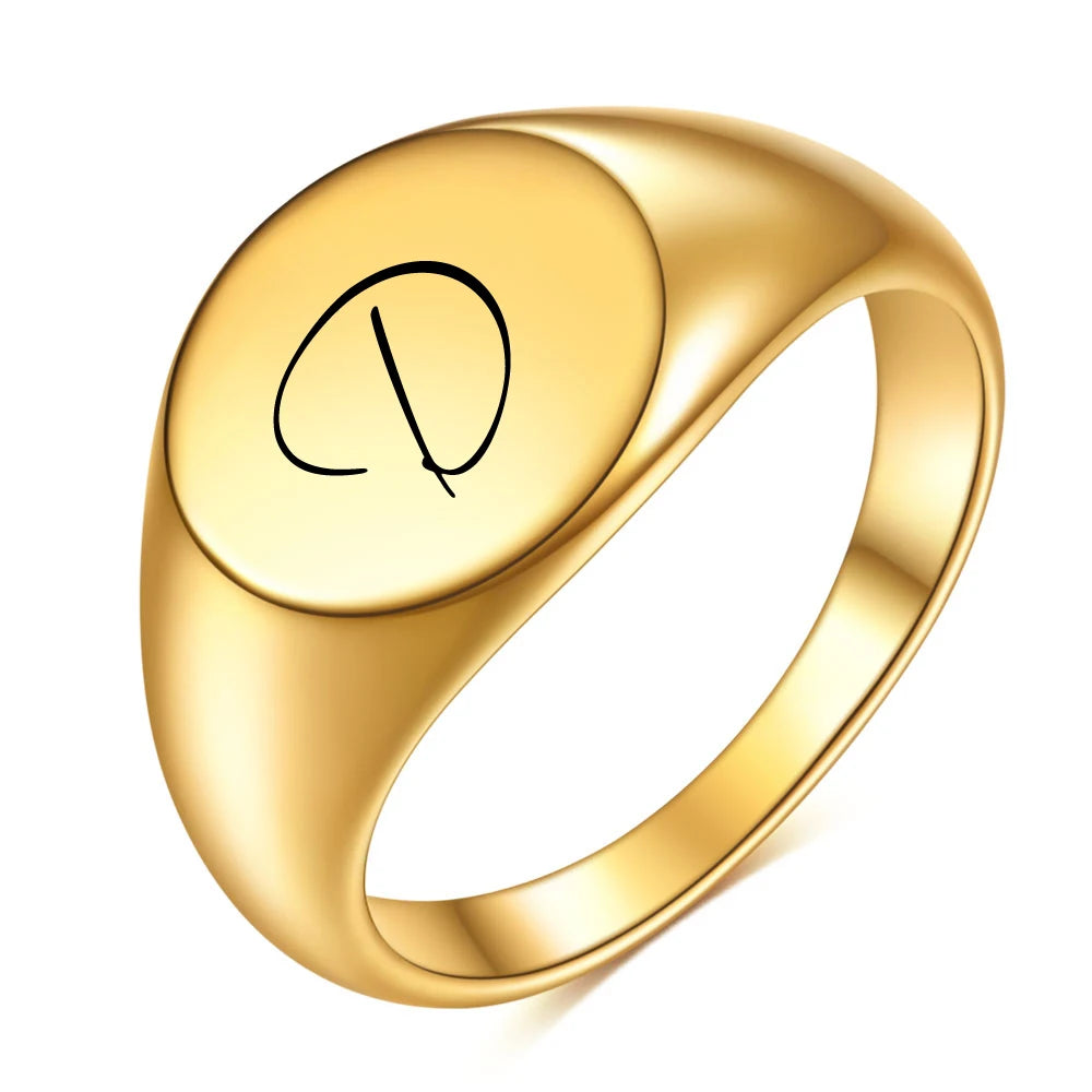 Initial Letter Stamp Signet Chunky Stainless Rings