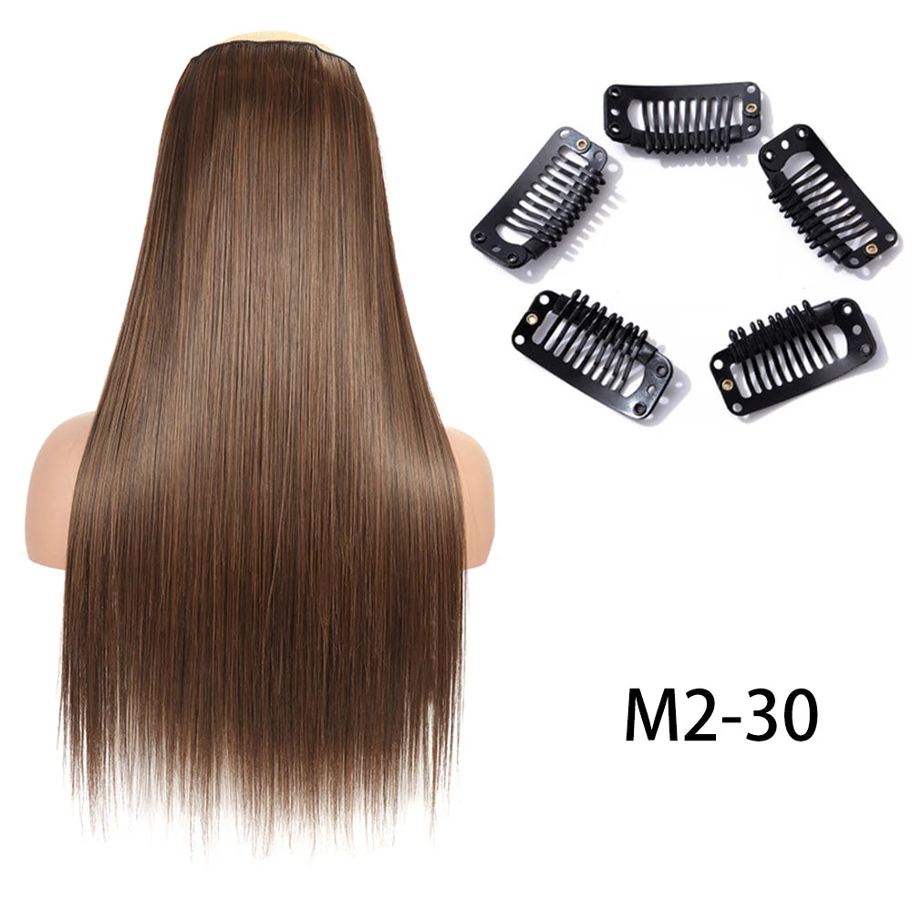Synthetic Long Straight Clip In One Piece Hair Extension 5 Clips Fake Hair