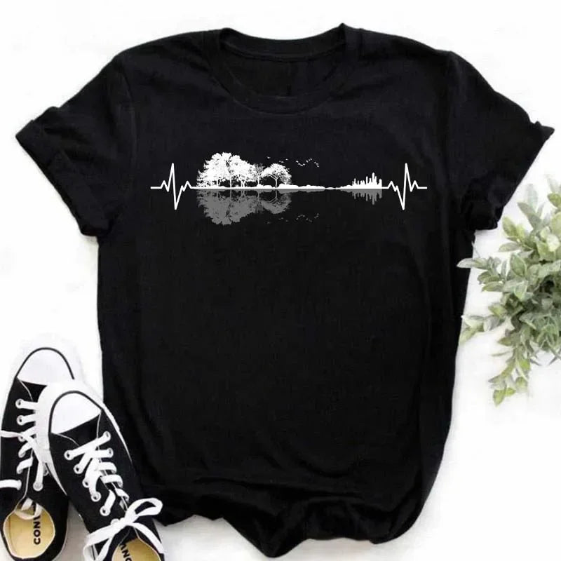 Funny Music Art Short Sleeves Black T-shirt
