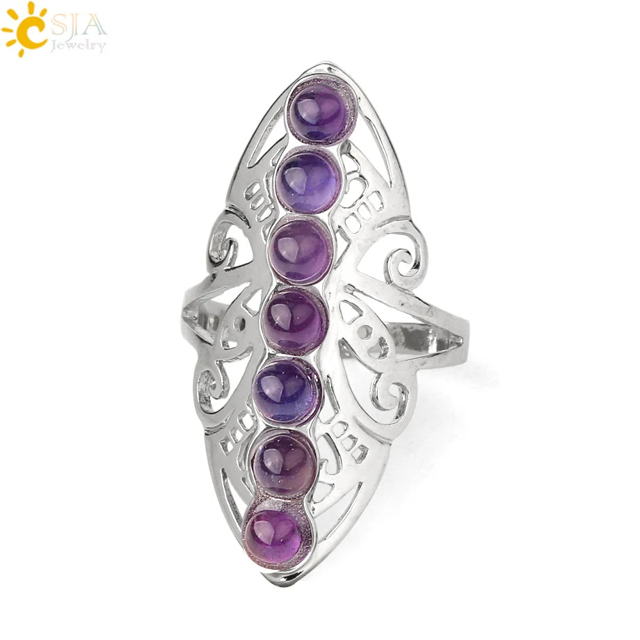 7 Chakra Stone Bead Finger Meditation Healing Point Yoga Ring