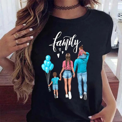 Cartoon Mom Mother Boy Girl Print Mother Lady T-shirts