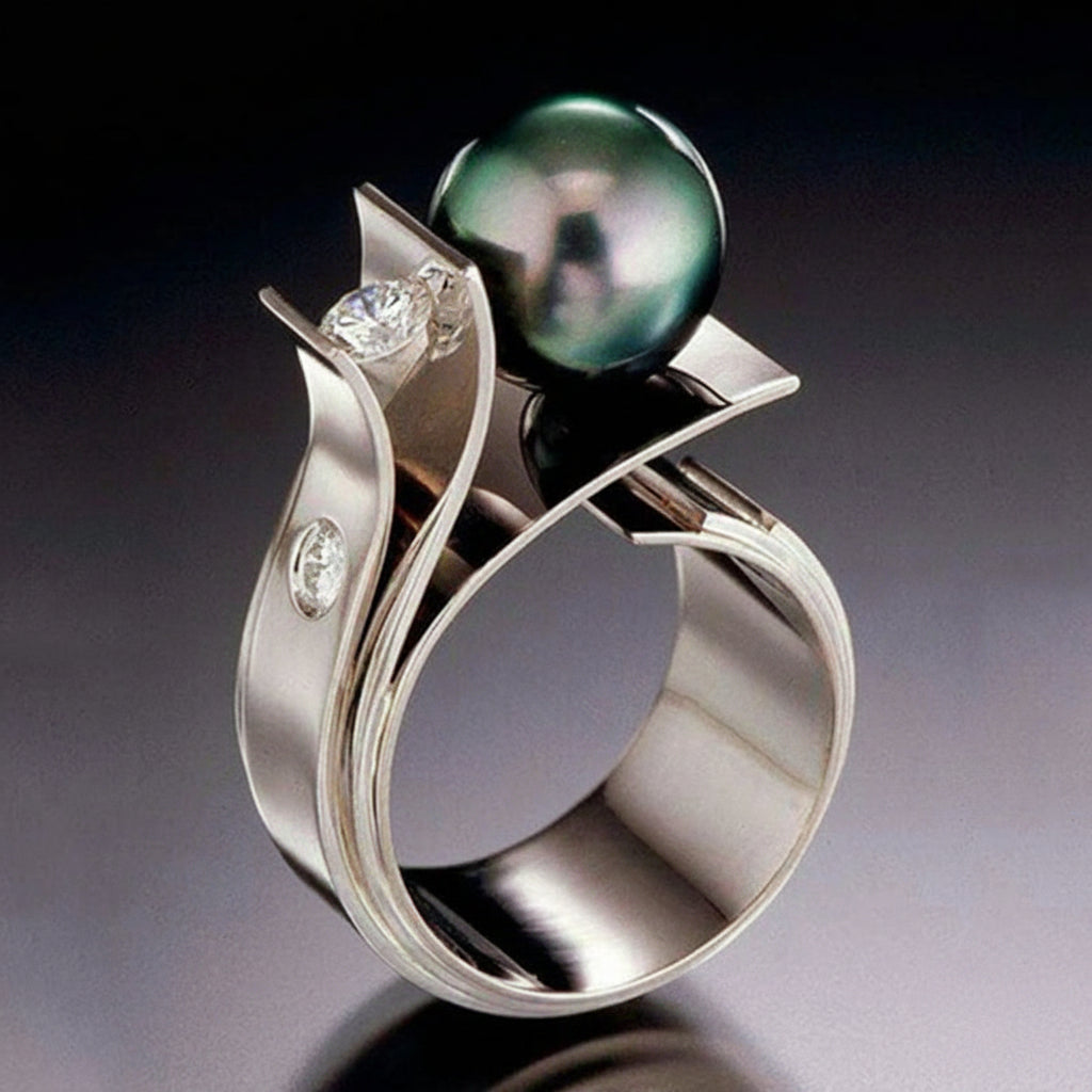 925 Sterling Silver Pearl 18k Gold Charm Finger Rings