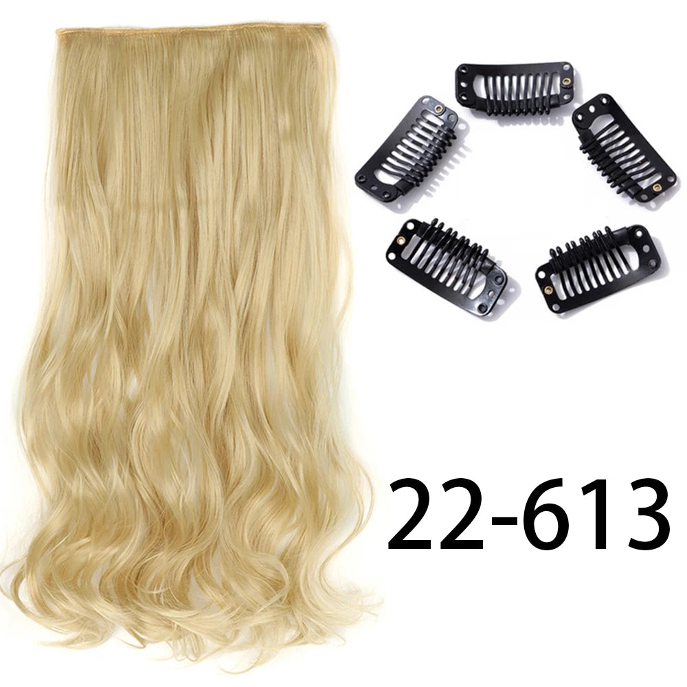 Synthetic Long Straight Clip In One Piece Hair Extension 5 Clips Fake Hair
