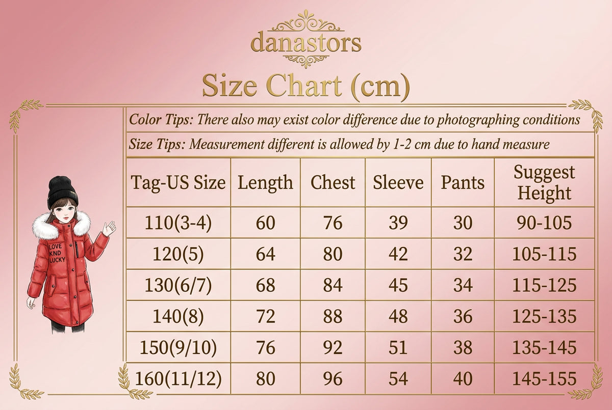 2 6 8 12 Years Teenage Girls Winter Warm Parkas Fur Hooded Thick Jackets