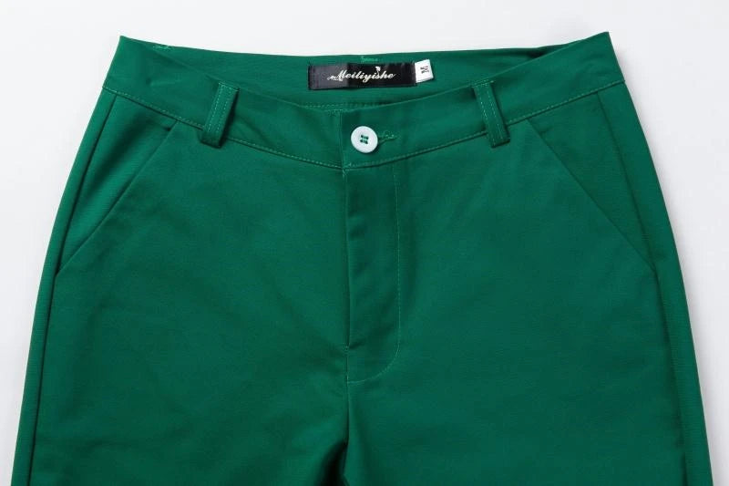 Pantalones rectos de algodón elástico de cintura ajustada