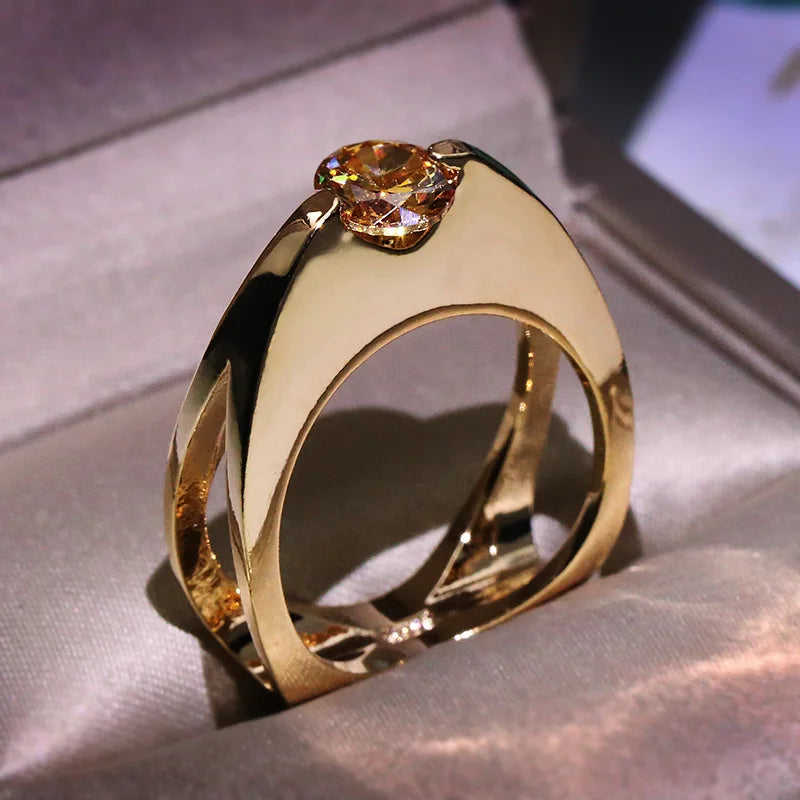 Geometric White Zircon Gold Ring