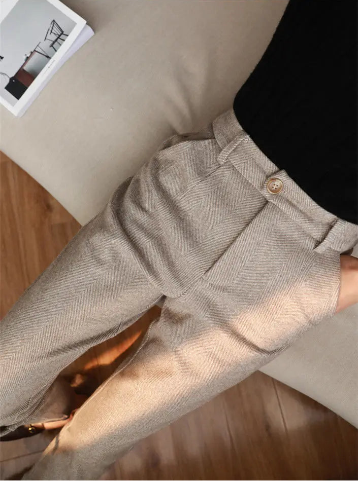 Woolen High Waisted Casual Suit Pants