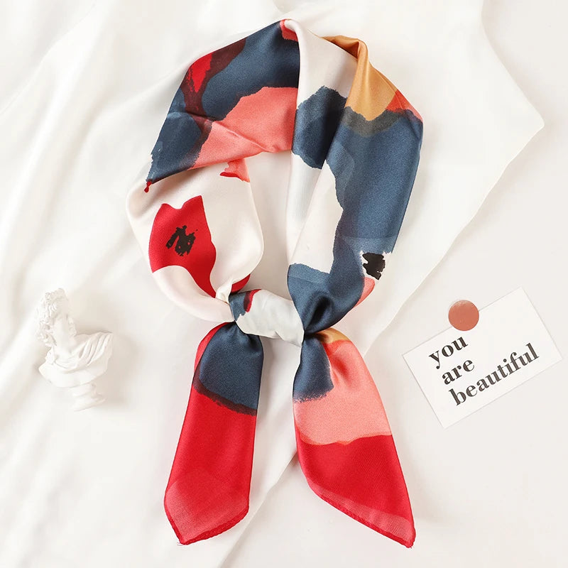 Luxury Silk Square Plaid Satin Scarf